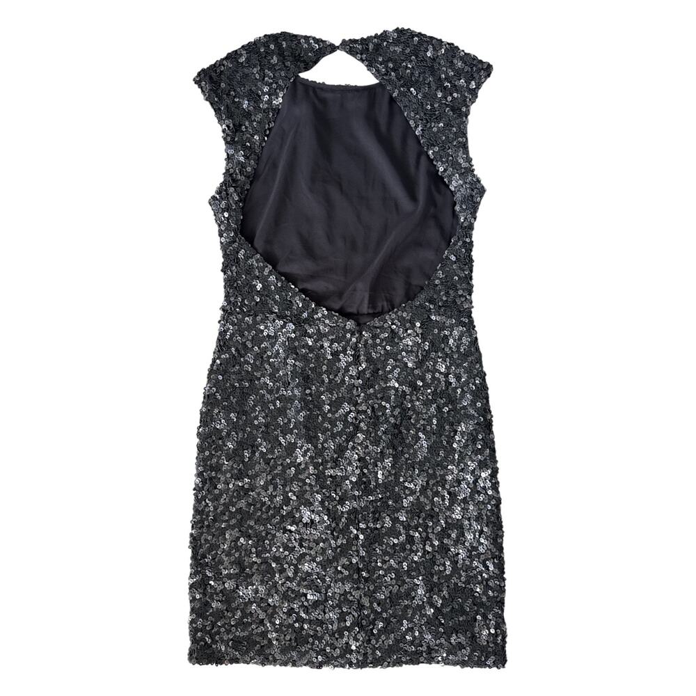 Rachel Zoe Sequin Open Back Sheath Mini Dress 10 Black Cap Sleeve - Picture 3 of 10